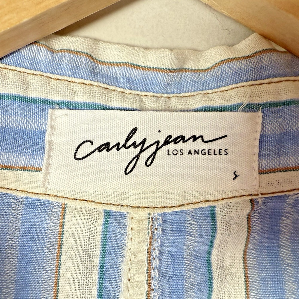 Carly Jean Los Angeles Women's Blue & White Stripe Button‎ Down Small Beachy - Picture 8 of 10